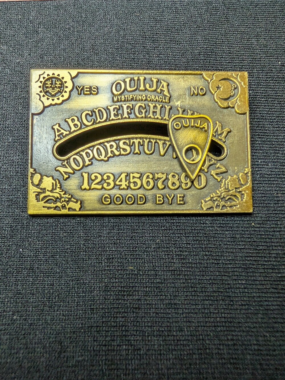 Ouija Board Moving Planchette Brooch Antique Gold Tone Spirit Board Pin
